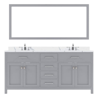 Virtu USA Caroline Avenue 72" Double Bath Vanity in Gray with Calacatta Quartz Top and Square Sink with Brushed Nickel Faucet with Matching Mirror | MD-2072-CCRO-GR-001