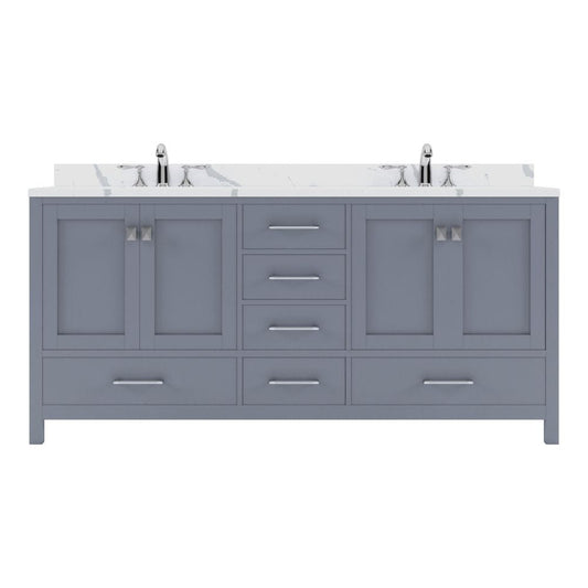 Virtu USA Caroline Avenue 72" Double Bath Vanity in Gray with Calacatta Quartz Top and Round Sinks | GD-50072-CCRO-GR-NM