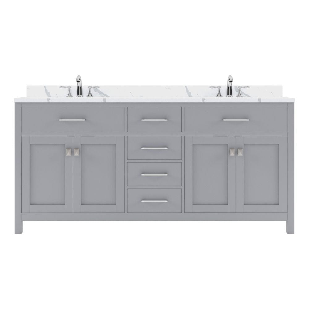 Virtu USA Caroline 72" Double Bath Vanity in Gray with Calacatta Quartz Top and Round Sinks | MD-2072-CCRO-GR-NM