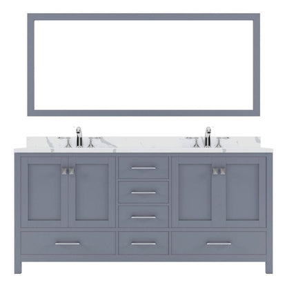 Virtu USA Caroline Avenue 72" Double Bath Vanity in Gray with Calacatta Quartz Top and Round Sinks with Polished Chrome Faucets with Matching Mirror | GD-50072-CCRO-GR-002