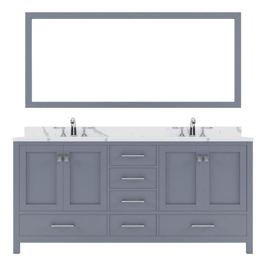 Virtu USA Caroline Avenue 72" Double Bath Vanity in Gray with Calacatta Quartz Top and Square Sinks with Matching Mirror | GD-50072-CCSQ-GR