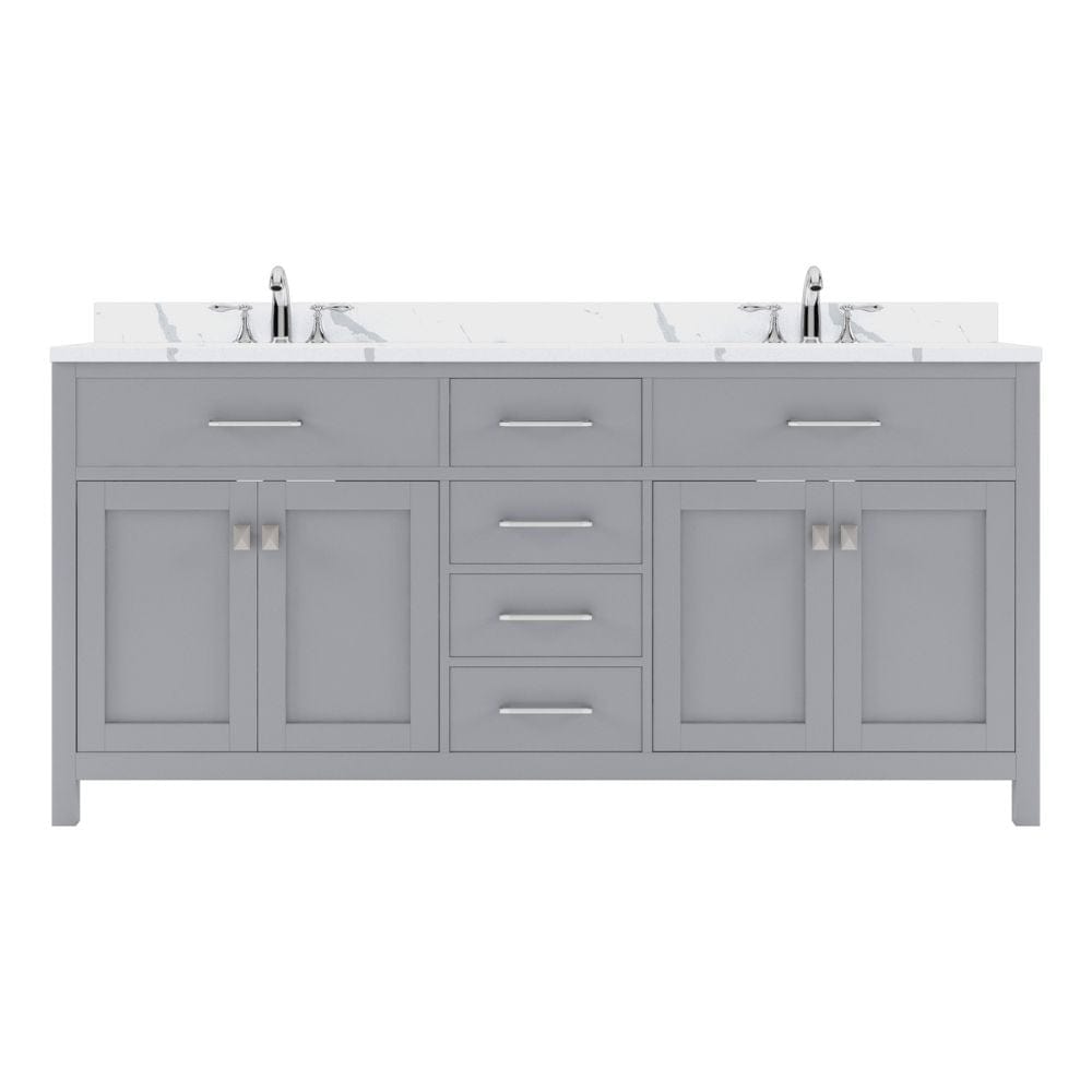 Virtu USA Caroline 72" Double Bath Vanity in Gray with Calacatta Quartz Top and Square Sinks | MD-2072-CCSQ-GR-NM