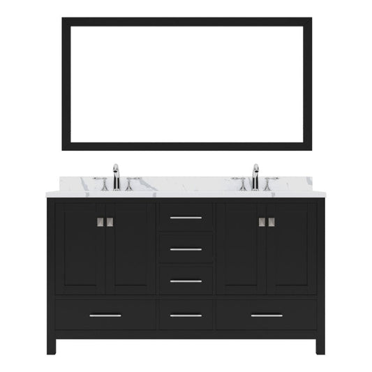 Virtu USA Vanities Caroline Avenue Transitional Espresso 60" Double Square Sink Vanity Set with Calacatta Quartz Top | GD-50060-CCSQ-ES-002