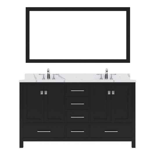 Virtu USA Caroline Avenue 60" Double Bath Vanity in Espresso with Calacatta Quartz Top and Square Sinks with Matching Mirror | GD-50060-CCSQ-ES