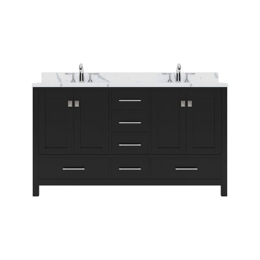 Virtu USA Vanities Caroline Avenue Transitional Espresso 60" Double Square Sink Vanity with Calacatta Quartz Top, No Mirror | GD-50060-CCSQ-ES-NM