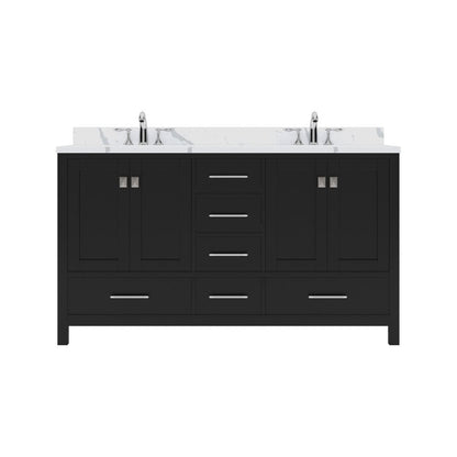 Virtu USA Caroline Avenue 60" Double Bath Vanity in Espresso with Calacatta Quartz Top and Round Sinks | GD-50060-CCRO-ES-NM