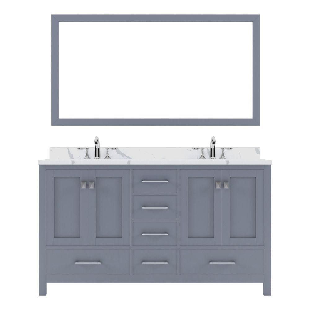 Virtu USA Caroline Avenue 60" Double Bath Vanity in Gray with Calacatta Quartz Top and Square Sinks with Matching Mirror | GD-50060-CCSQ-GR