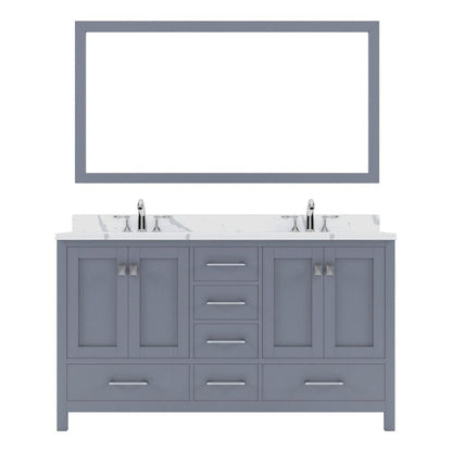 Virtu USA Caroline Avenue 60" Double Bath Vanity in Gray with Calacatta Quartz Top and Round Sinks with Matching Mirror | GD-50060-CCRO-GR-002