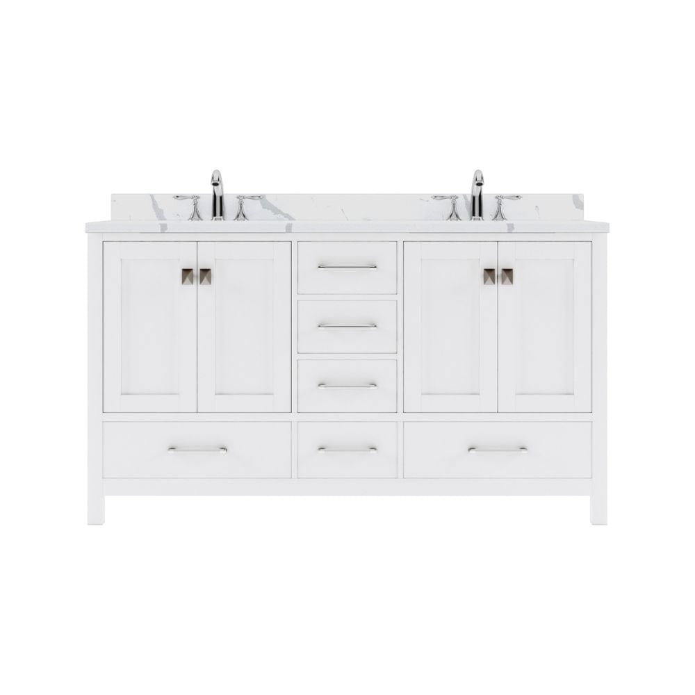 Virtu USA Caroline Avenue 60" Double Bath Vanity in White with Calacatta Quartz Top and Round Sinks | GD-50060-CCRO-WH-NM