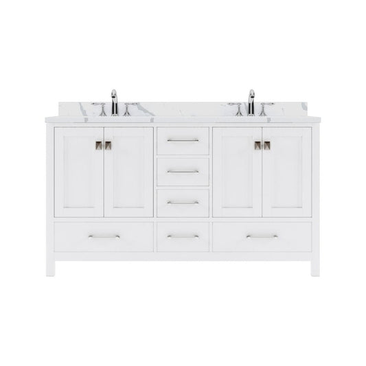 Virtu USA Caroline Avenue 60" Double Bath Vanity in White with Calacatta Quartz Top and Round Sinks | GD-50060-CCRO-WH-NM