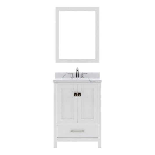 Virtu USA Caroline Avenue 24" Single Bath Vanity in White with Calacatta Quartz Top and Round Sink with Brushed Nickel Faucet with Matching Mirror | GS-50024-CCRO-WH-001