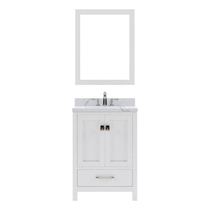 Virtu USA Caroline Avenue 24" Single Bath Vanity in White with Calacatta Quartz Top and Round Sink with Matching Mirror | GS-50024-CCRO-WH