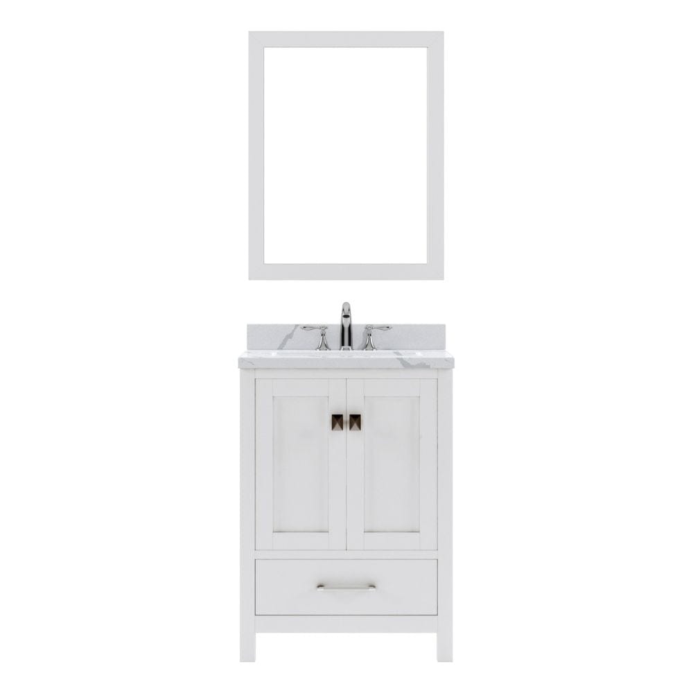Virtu USA Caroline Avenue 24" Single Bath Vanity in White with Calacatta Quartz Top and Round Sink with Matching Mirror | GS-50024-CCRO-WH