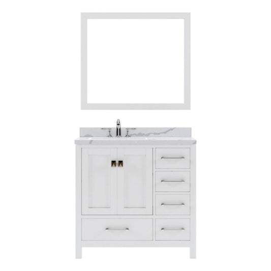 Virtu USA Caroline Avenue 36" Single Bath Vanity in White with Calacatta Quartz Top and Round Sink with Brushed Nickel Faucet with Matching Mirror | GS-50036-CCRO-WH-001