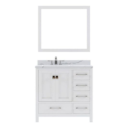 Virtu USA Vanities Caroline Avenue White 36" Single Square Sink Vanity with Calacatta Quartz Top | GS-50036-CCSQ-WH