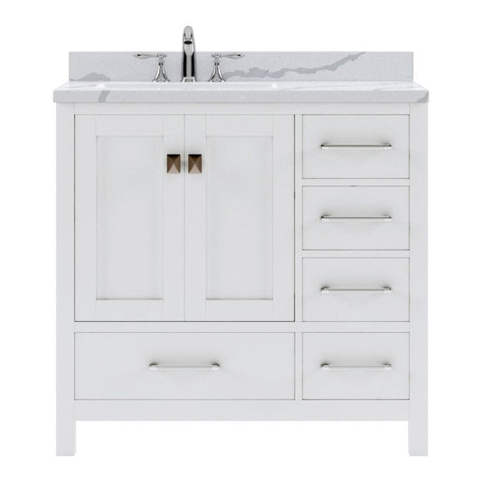 Virtu USA Vanities Caroline Avenue White 36" Single Square Sink Vanity with Calacatta Quartz Top, No Mirror | GS-50036-CCSQ-WH-NM