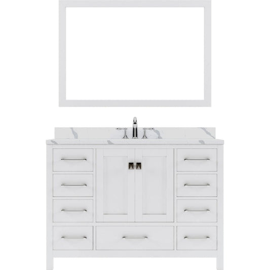 Virtu USA Caroline Avenue 48" Single Bath Vanity in White with Calacatta Quartz Top and Round Sink with Brushed Nickel Faucet with Matching Mirror | GS-50048-CCRO-WH-001