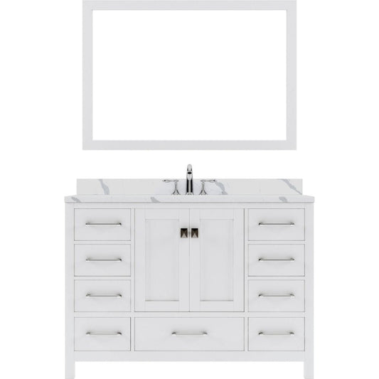 Virtu USA Vanities Caroline Avenue White 48" Single Round Sink Vanity with Calacatta Quartz Top | GS-50048-CCRO-WH