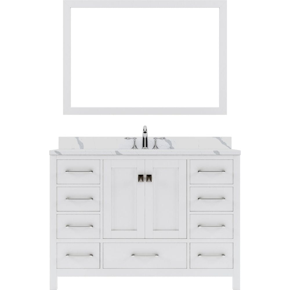 Virtu USA Caroline Avenue 48" Single Bath Vanity in White with Calacatta Quartz Top and Square Sink with Brushed Nickel Faucet with Matching Mirror | GS-50048-CCSQ-WH-001