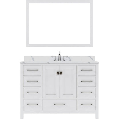 Virtu USA Caroline Avenue 48" Single Bath Vanity in White with Calacatta Quartz Top and Square Sink with Brushed Nickel Faucet with Matching Mirror | GS-50048-CCSQ-WH-001