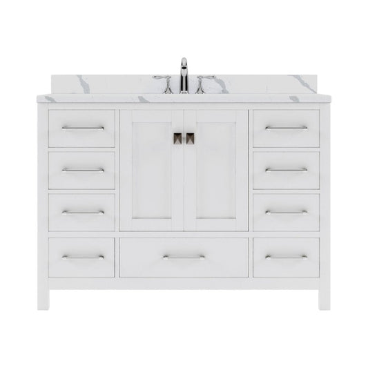 Virtu USA Vanities Caroline Avenue White 48" Single Square Sink Vanity with Calacatta Quartz Top, No Mirror | GS-50048-CCSQ-WH-NM