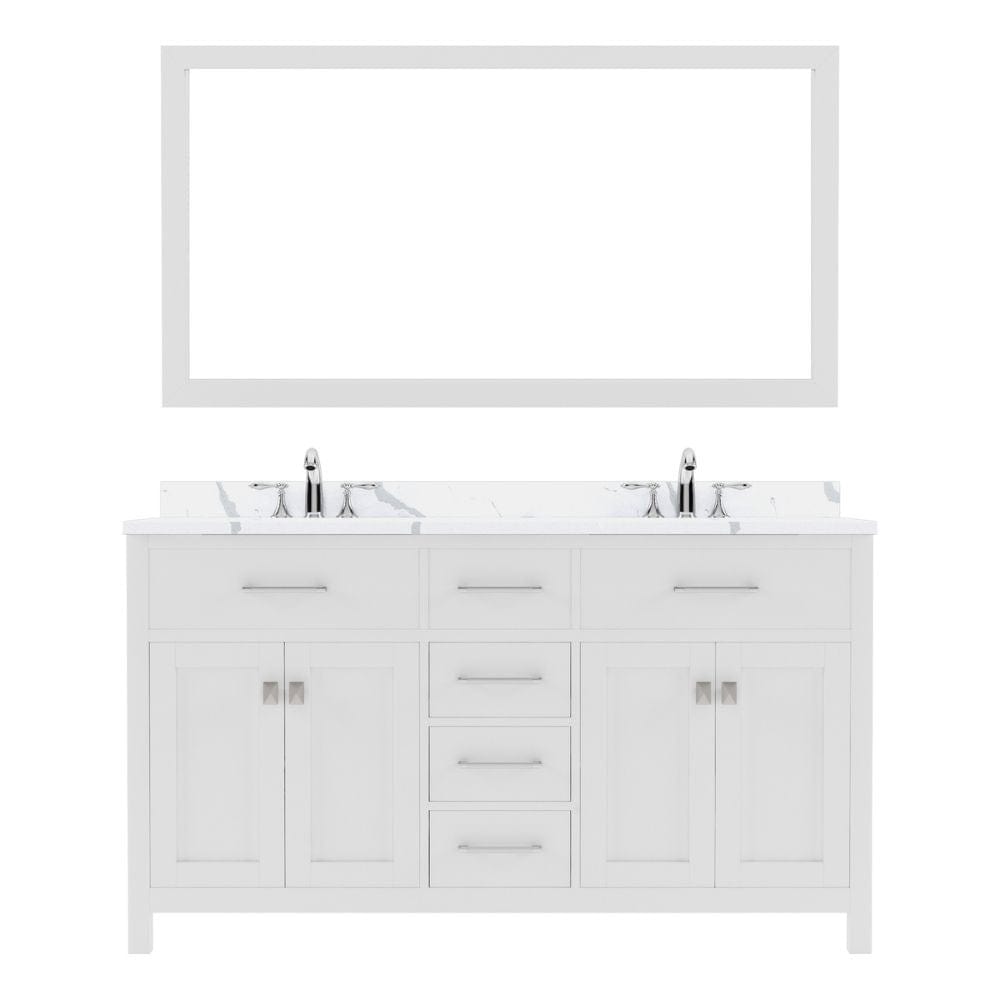 Virtu USA Caroline Avenue 60" Double Bath Vanity in White with Calacatta Quartz Top and Round Sink with Brushed Nickel Faucet with Matching Mirror | MD-2060-CCRO-WH-001