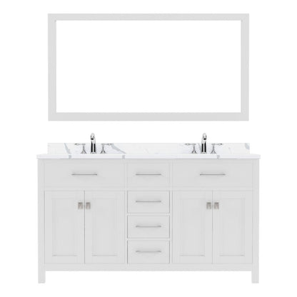 Virtu USA Caroline Avenue 60" Double Bath Vanity in White with Calacatta Quartz Top and Round Sink with Brushed Nickel Faucet with Matching Mirror | MD-2060-CCRO-WH-001