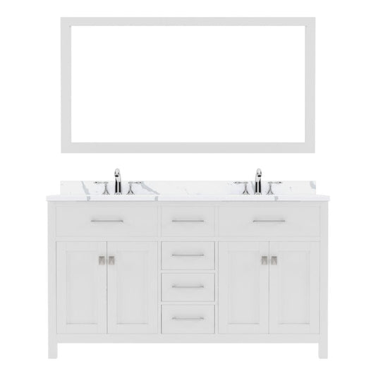 Virtu USA Caroline Avenue 60" Double Bath Vanity in White with Calacatta Quartz Top and Round Sink with Brushed Nickel Faucet with Matching Mirror | MD-2060-CCRO-WH-001