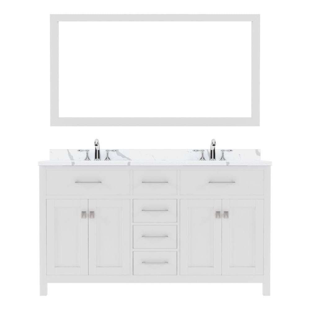 Virtu USA Caroline Avenue 60" Double Bath Vanity in White with Calacatta Quartz Top and Round Sink with Polished Chrome Faucet with Matching Mirror | MD-2060-CCRO-WH-002