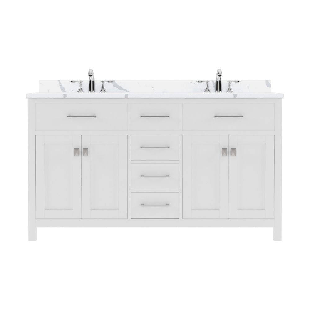 Virtu USA Caroline Avenue 60" Double Bath Vanity in White with Calacatta Quartz Top and Round Sink | MD-2060-CCRO-WH-NM