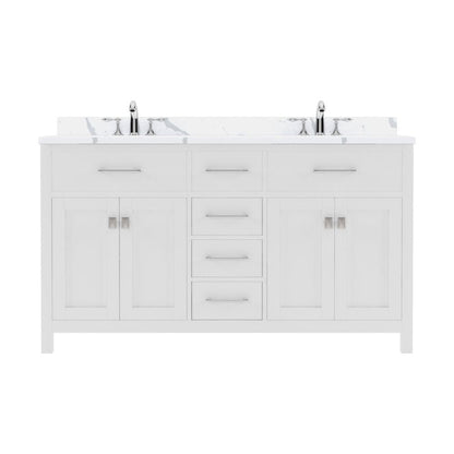 Virtu USA Caroline Avenue 60" Double Bath Vanity in White with Calacatta Quartz Top and Round Sink | MD-2060-CCRO-WH-NM