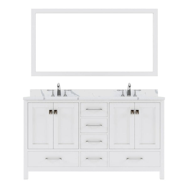 Virtu USA Caroline Avenue 60 Double Bath Vanity in White with Calacatta Quartz Top and Square Sinks with Matching Mirror | GD-50060-CCSQ-WH