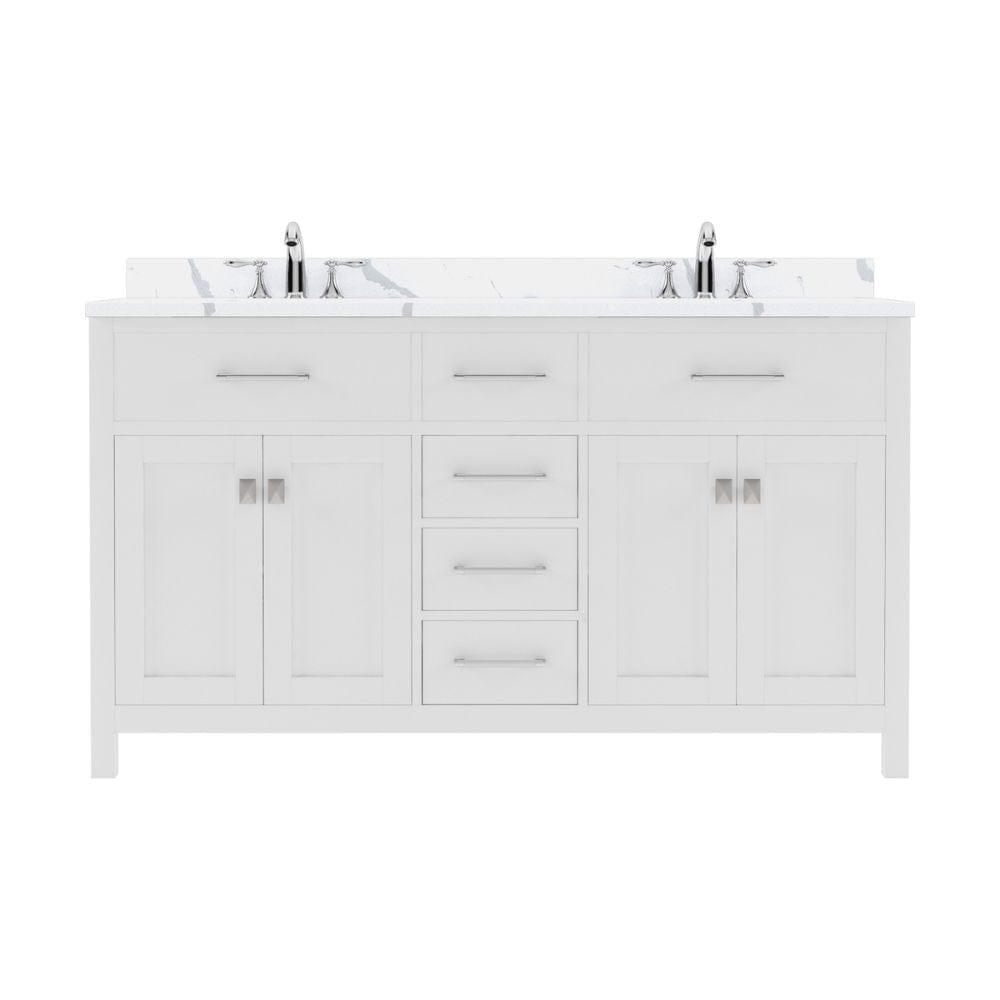 Virtu USA Caroline Avenue 60" Double Bath Vanity in White with Calacatta Quartz Top and Square Sink | MD-2060-CCSQ-WH-NM