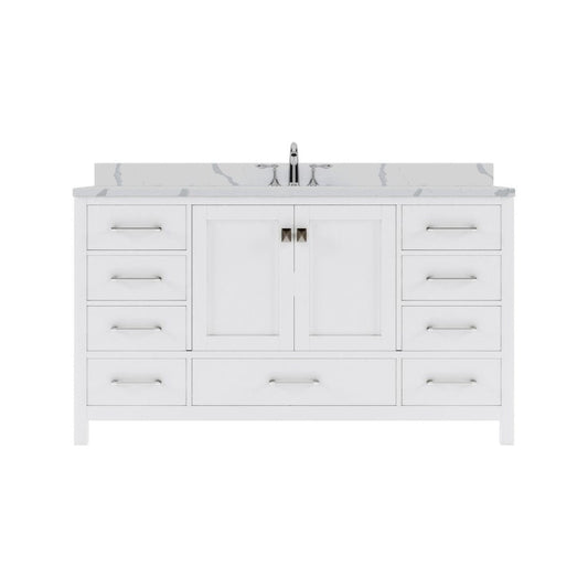 Virtu USA Caroline Avenue 60" Single Bath Vanity in White with Calacatta Quartz Top and Round Sink | GS-50060-CCRO-WH-NM