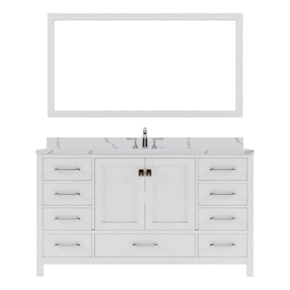 Virtu USA Caroline Avenue 60" Single Bath Vanity in White with Calacatta Quartz Top and Square Sink with Polished Chrome Faucet with Matching Mirror | GS-50060-CCSQ-WH-002