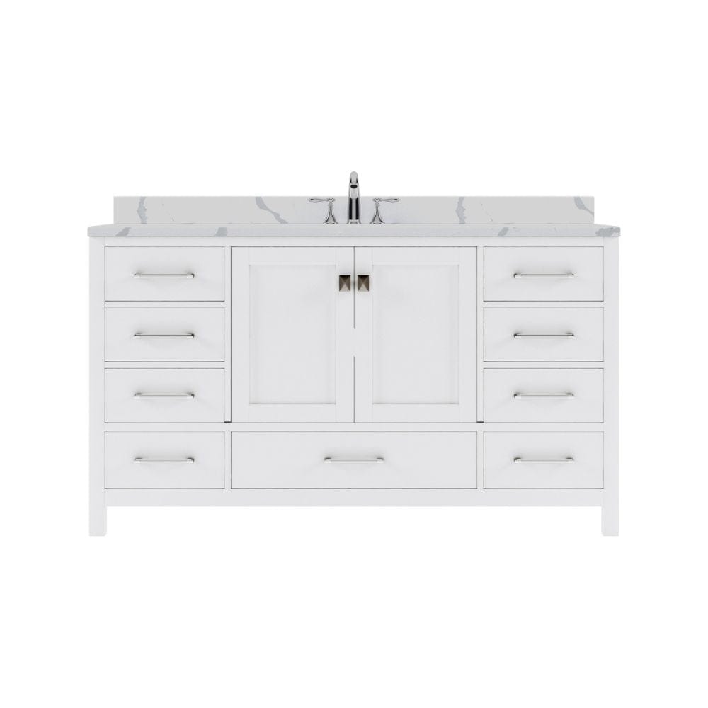 Virtu USA Caroline Avenue 60" Single Bath Vanity in White with Calacatta Quartz Top and Square Sink | GS-50060-CCSQ-WH-NM