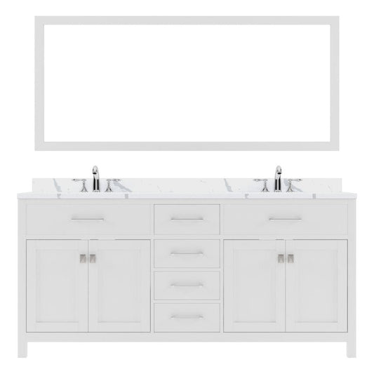 Caroline Avenue White 72" Double Round Sink Vanity Set with Polished Chrome Faucet | MD-2072-CCRO-WH-002