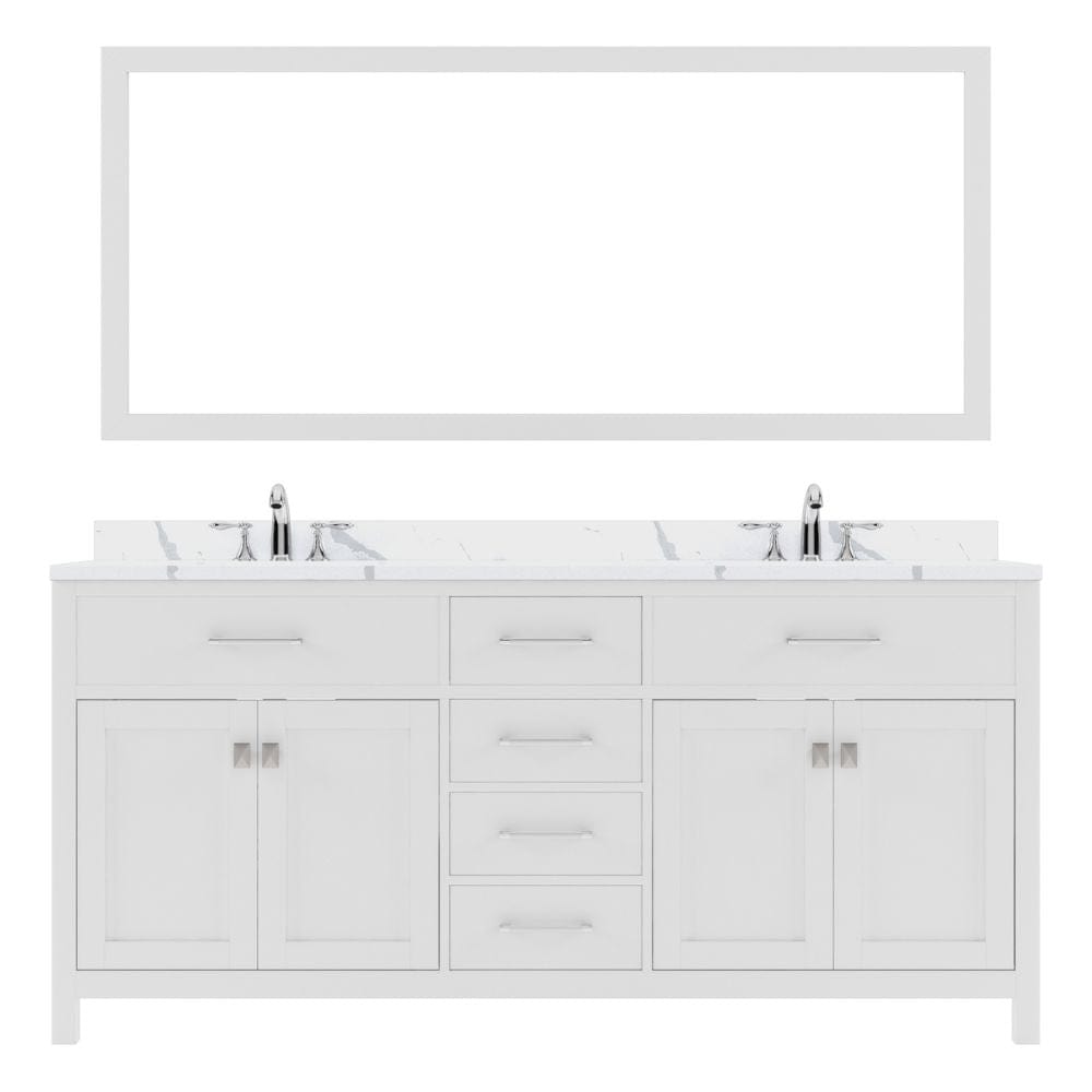 Caroline Avenue White 72" Double Round Sink Vanity Set with Polished Chrome Faucet | MD-2072-CCRO-WH-002