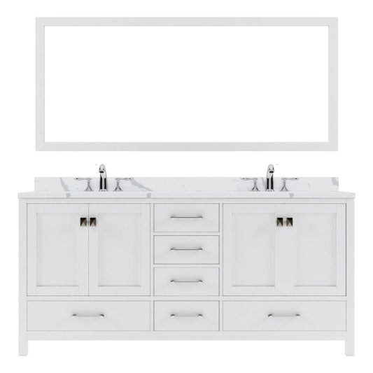 Virtu USA Caroline Avenue 72" Double Bath Vanity in White with Calacatta Quartz Top and Round Sinks with Matching Mirror | GD-50072-CCRO-WH