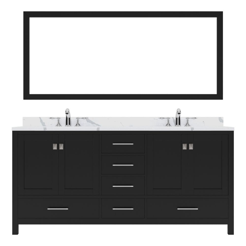 Virtu USA Caroline Avenue 72" Double Bath Vanity in Gray with Calacatta Quartz Top and Square Sinks with Brushed Nickel Faucets with Matching Mirror | GD-50072-CCSQ-ES-001