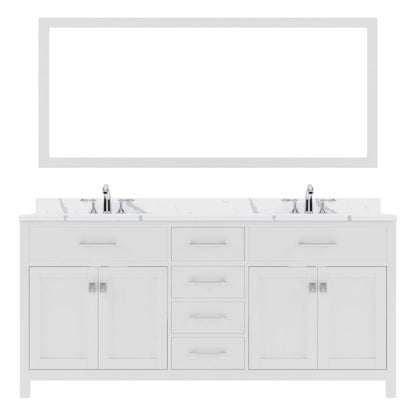 Virtu USA Caroline 72" Double Bath Vanity in White with Calacatta Quartz Top and Square Sinks with Matching Mirror | MD-2072-CCSQ-WH