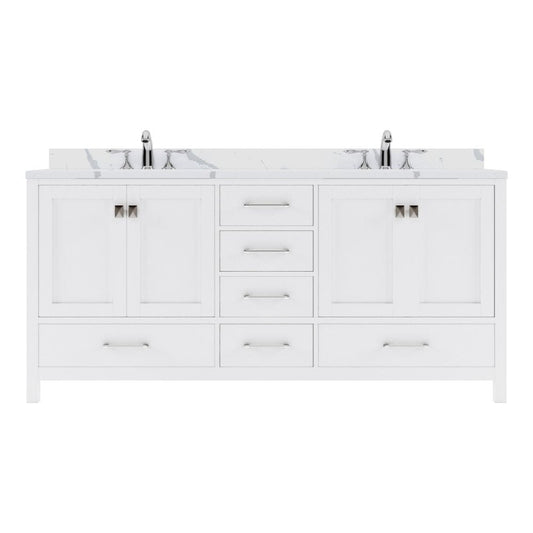 Caroline Avenue White 72" Double Square Sink Vanity with Calacatta Quartz Top, No Mirror | GD-50072-CCSQ-WH-NM