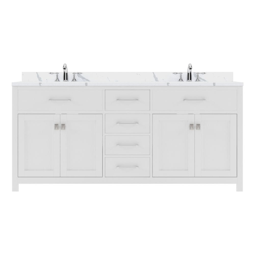 Virtu USA Caroline 72" Double Bath Vanity in White with Calacatta Quartz Top and Square Sinks | MD-2072-CCSQ-WH-NM