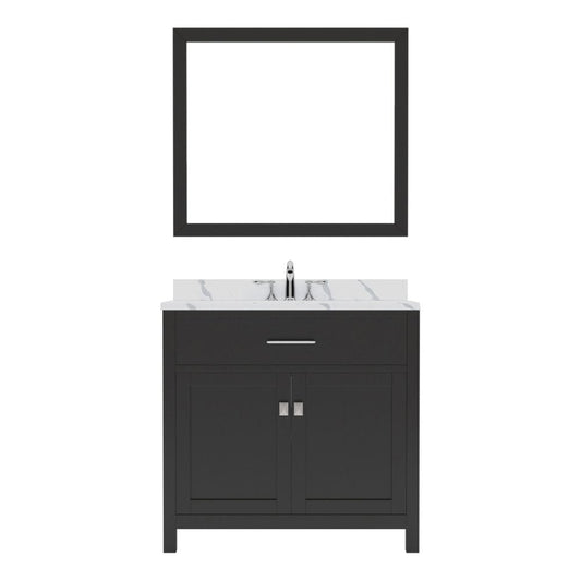 Virtu USA Caroline 36" Single Bath Vanity in Espresso with Calacatta Quartz Top and Round Sink with Brushed Nickel Faucet with Matching Mirror | MS-2036-CCRO-ES-001