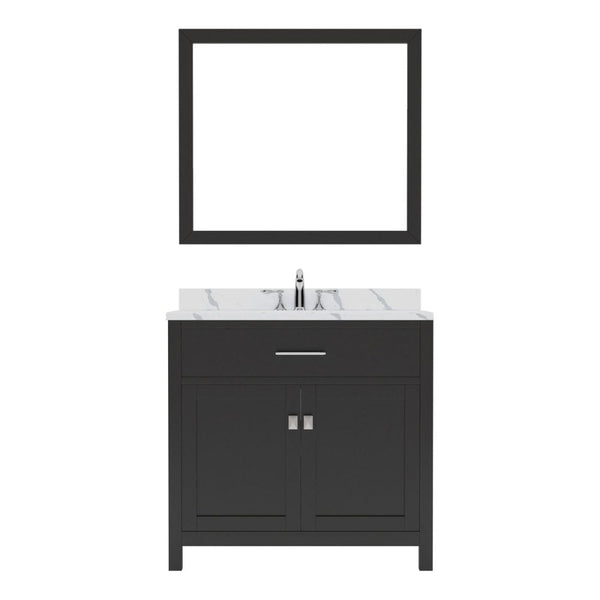 Virtu USA Caroline 36 Single Bath Vanity in Espresso with Calacatta Quartz Top and Round Sink with Brushed Nickel Faucet with Matching Mirror | MS-2036-CCRO-ES-001