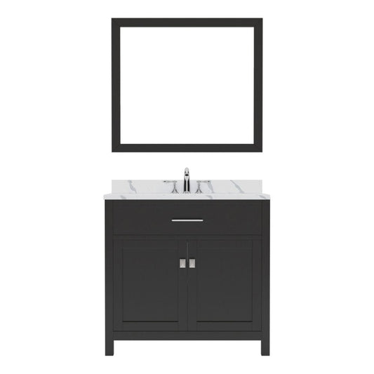 Virtu USA Caroline 36" Single Bath Vanity in Espresso with Calacatta Quartz Top and Round Sink with Polished Chrome Faucet with Matching Mirror | MS-2036-CCRO-ES-002