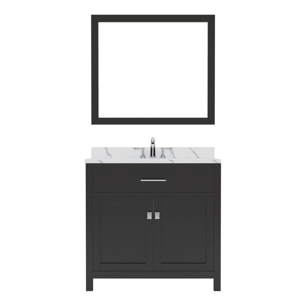 Virtu USA Caroline 36" Single Bath Vanity in Espresso with Calacatta Quartz Top and Square Sink with Matching Mirror | MS-2036-CCSQ-ES