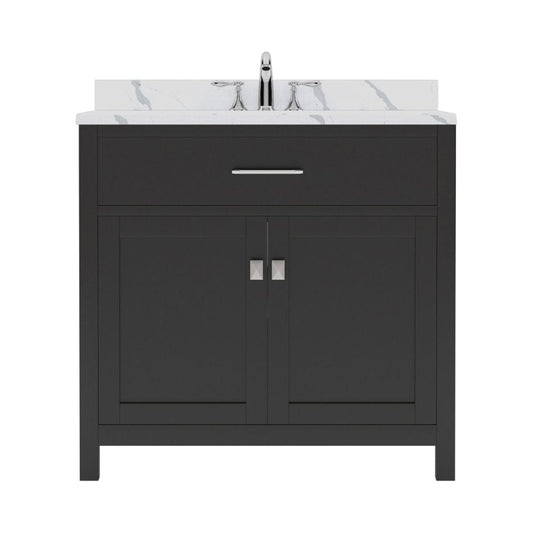 Virtu USA Vanities Caroline Espresso 36" Square Sink Vanity with Calacatta Quartz Top, No Mirror | MS-2036-CCSQ-ES-NM