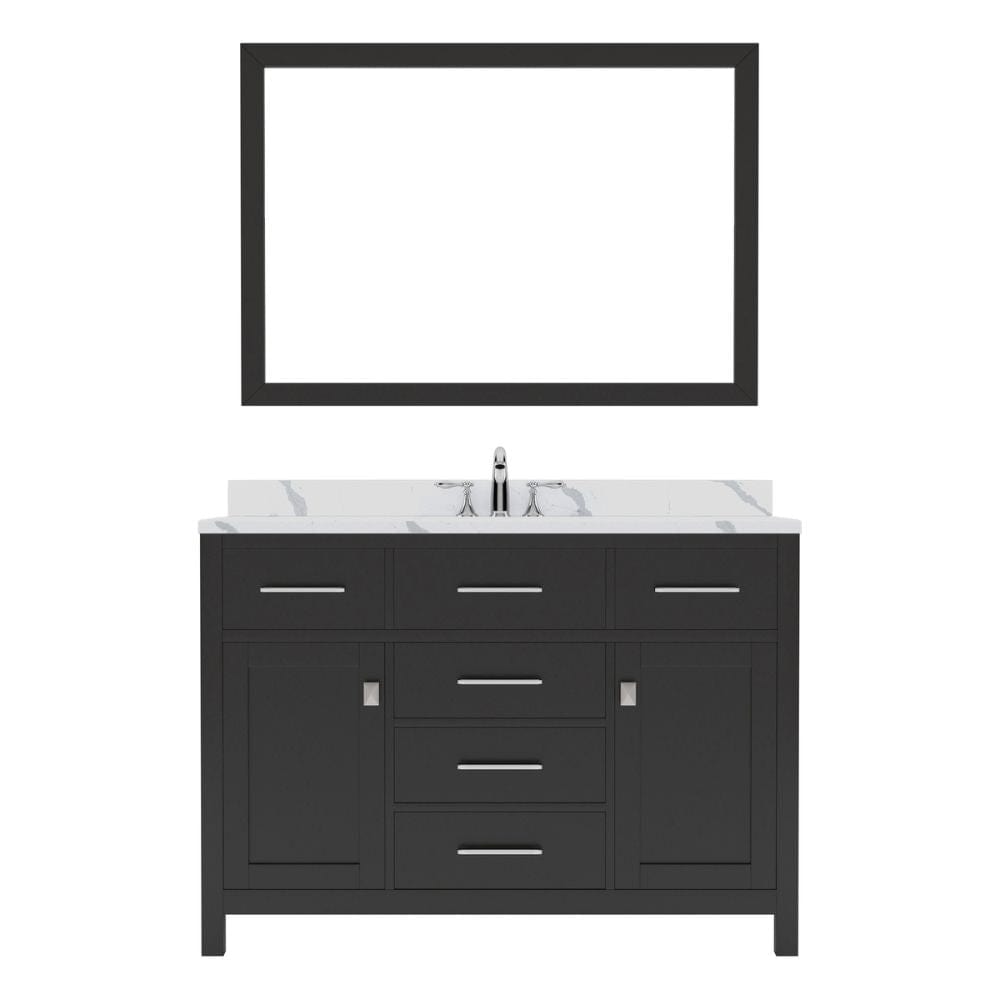 Virtu USA Caroline 48" Single Bath Vanity in Espresso with Calacatta Quartz Top and Round Sink with Polished Chrome Faucet with Matching Mirror | MS-2048-CCRO-ES-002