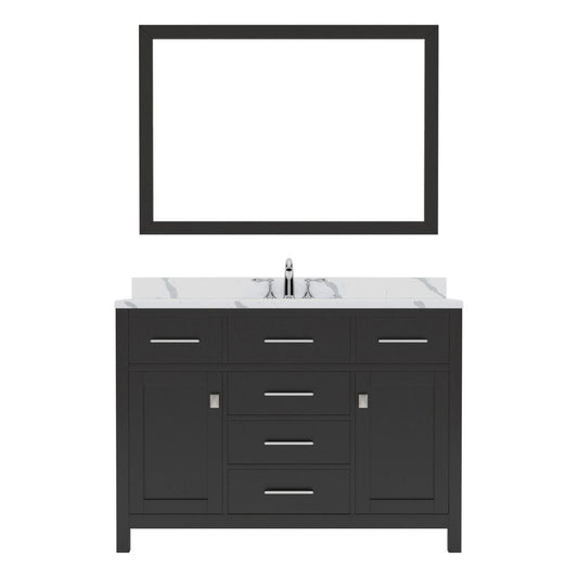 Virtu USA Caroline 48" Single Bath Vanity in Espresso with Calacatta Quartz Top and Round Sink with Polished Chrome Faucet with Matching Mirror | MS-2048-CCRO-ES-002